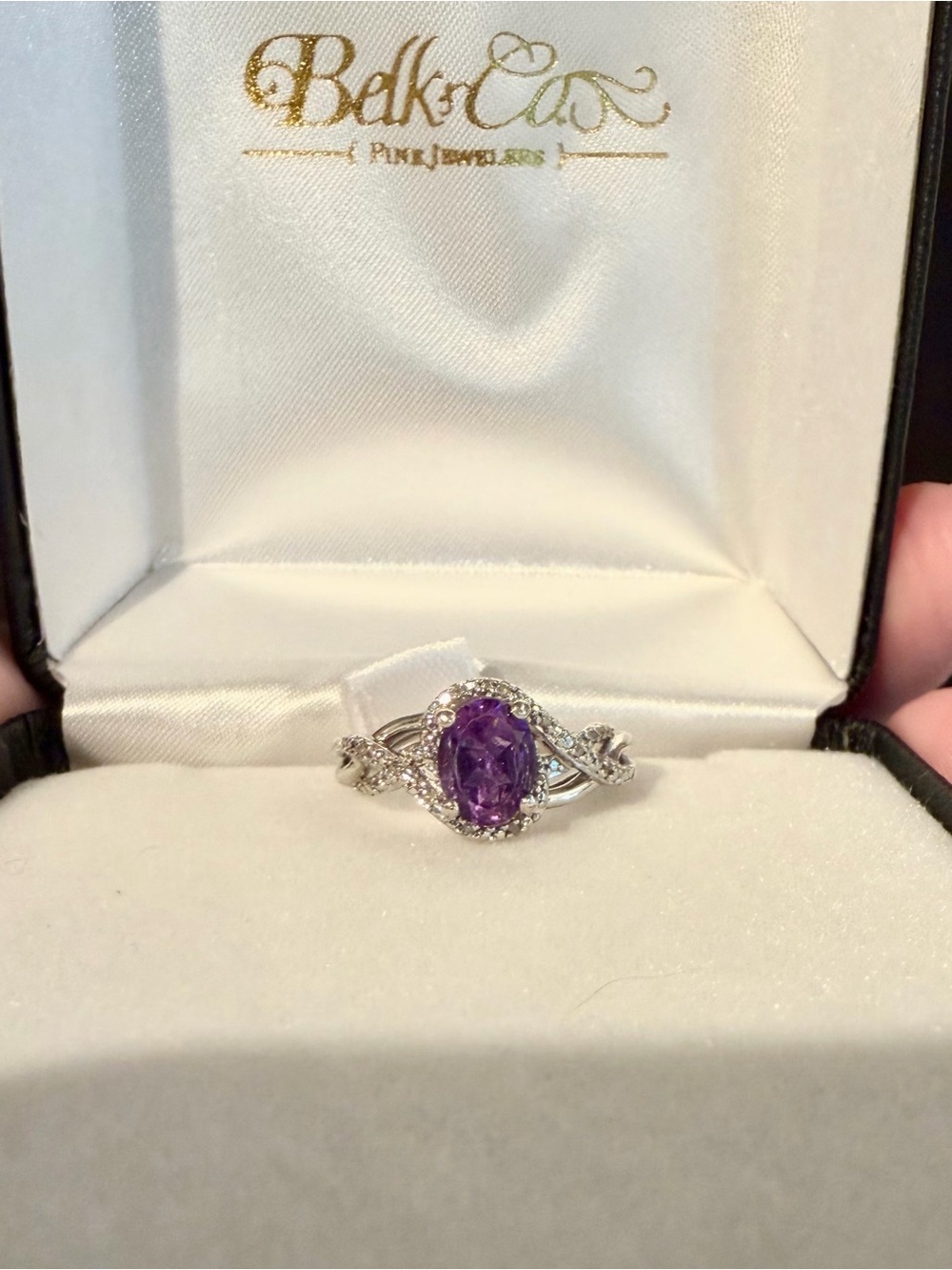 Purple Amethyst Halo Ring in Silver